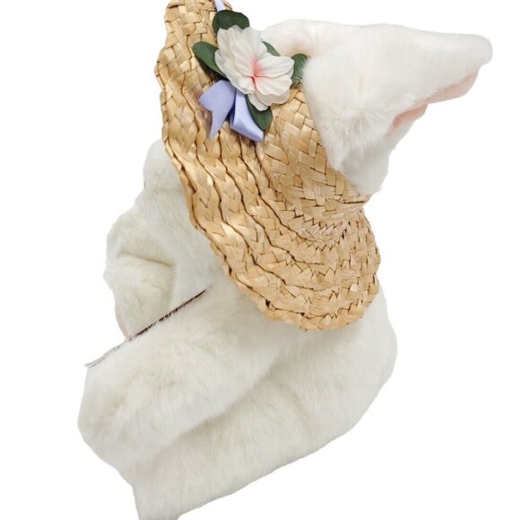 Hallmark Cards White Easter Bunny Rabbit Plush Stuffed Animal Straw Hat 12" VTG - Picture 2 of 8